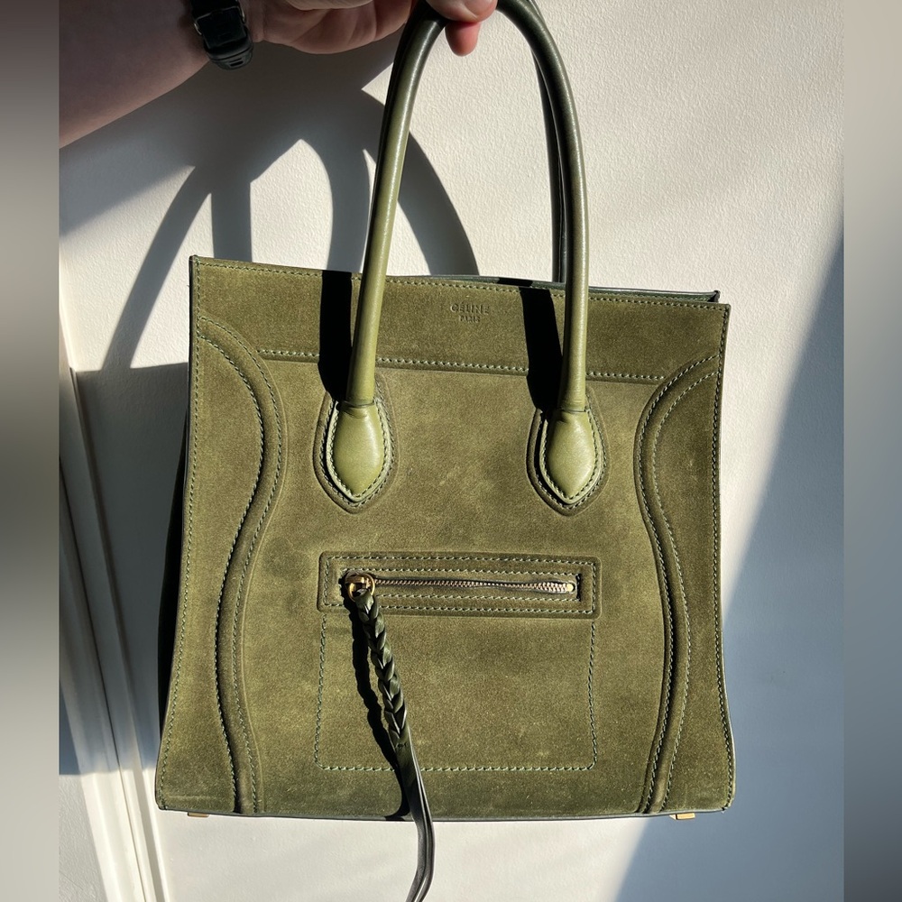 Céline Phantom Bag Olive Green Suede Tote Bag